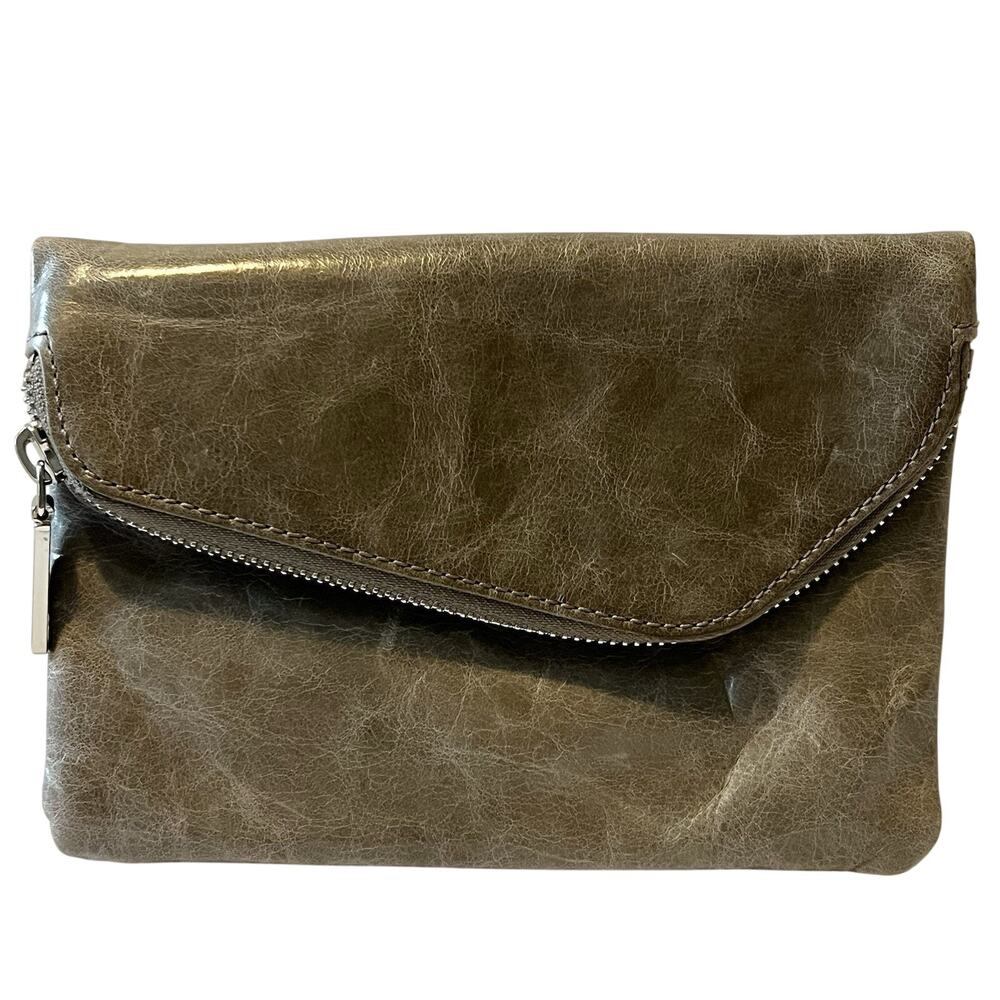 HOBO International Gray Leather Clutch Wallet Zip Organizer Distressed Floral
